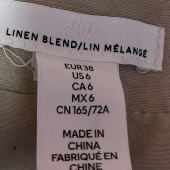 H&M Women's Beige Linen Side Zip Slit Casual Mini Straight Pencil Skirt Size 6 - Picture 4 of 5